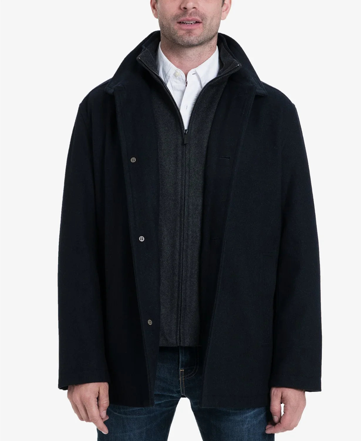 London Fog Men's Wool Blend Button Front Car Coat; Charcoal; Medium