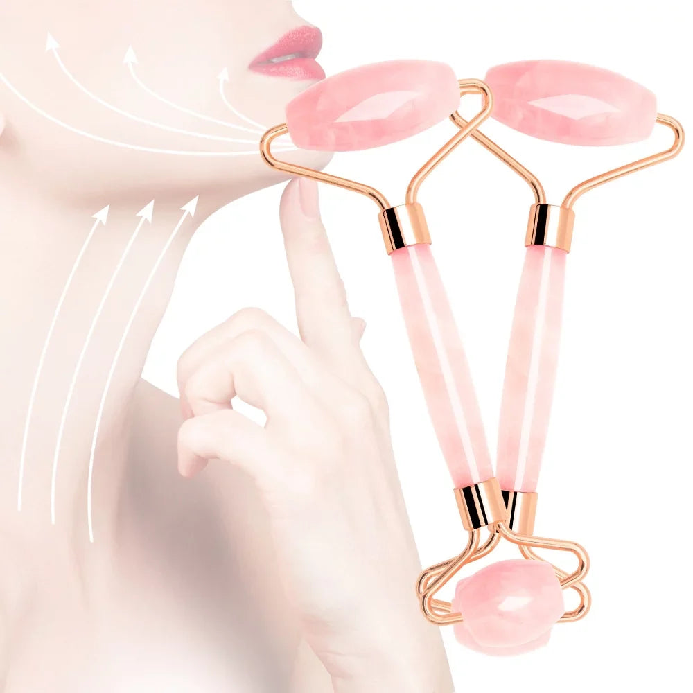 Jade Roller; Face Roller; Facial Beauty Roller Skin Care Tools; Rose Quartz Massager for Face; Eyes; Neck; Body Muscle Relaxing and Relieve Fine Lines and Wrinkles Gua Sha