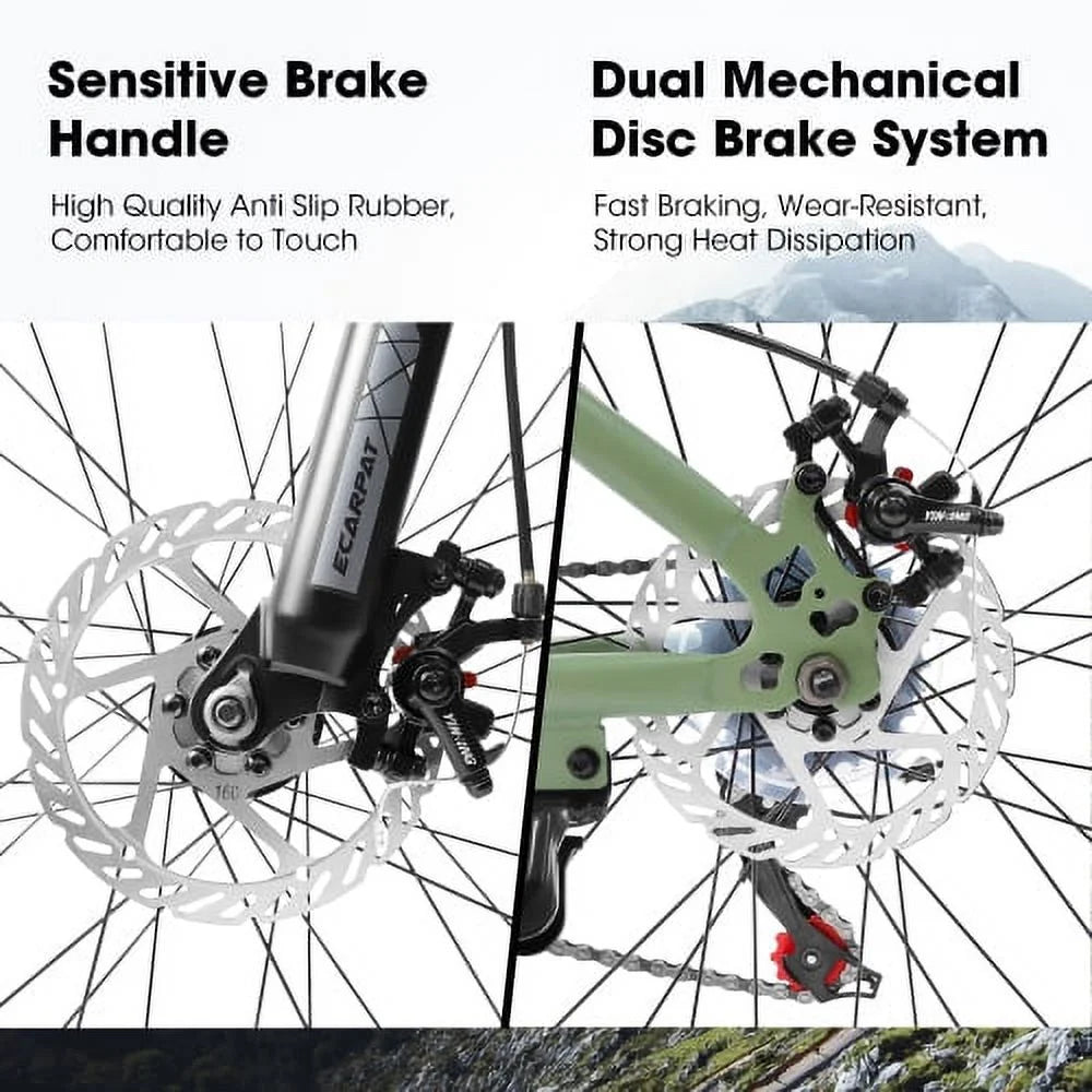 A24301 Ecarpat Mountain Bike 24 millimeter Wheels; 21-Speed Mens Womens Trail Commuter City Mountain Bike; Carbon steel Frame Disc Brakes Thumb Shifter Front Fork Bicycles