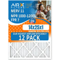 14x25x1 Air Filter MERV 11 Rating; 12 Pack of Furnace Filters Comparable to MPR 1000; MPR 1200; FPR 7; High Efficiency 12 Pack of Furnace Filters Made in USA by AIRX FILTERS WICKED CLEAN AIR.
