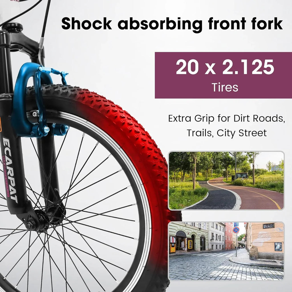 Ecarpat Kids’ Bike 20 foot Wheel; 20 foot Mountain Bike 7-Speed; Boys Girls Child Kids’ Bicycles