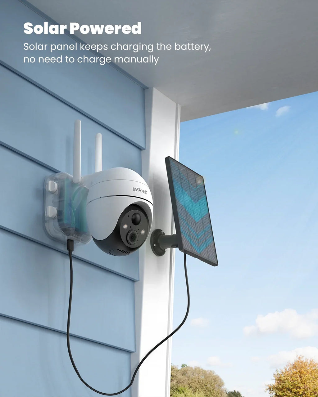 360° View PTZ Solar Security Cameras Wireless WiFi Outdoor; PIR Motion Detection; 2K/3MP Spotlight; Color Night Vision; Battery Powered Outdoor Solar Home Surveillance Camera; Work with Alexa