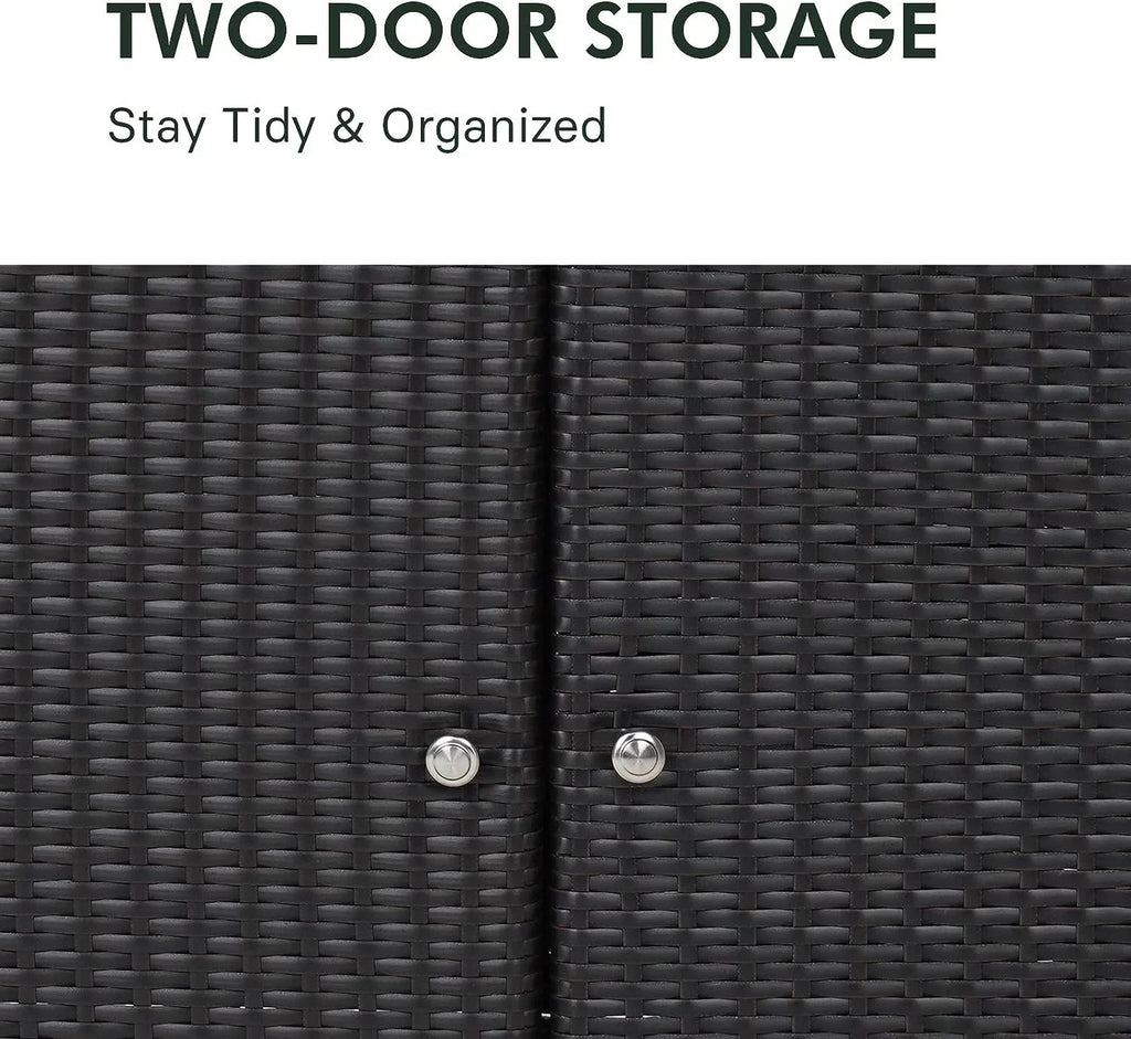 Indoor Outdoor 2-Door Wicker Storage Cabinet with Shelf; Powder Coated Steel; All Weather Resin Wicker; Dark Brown