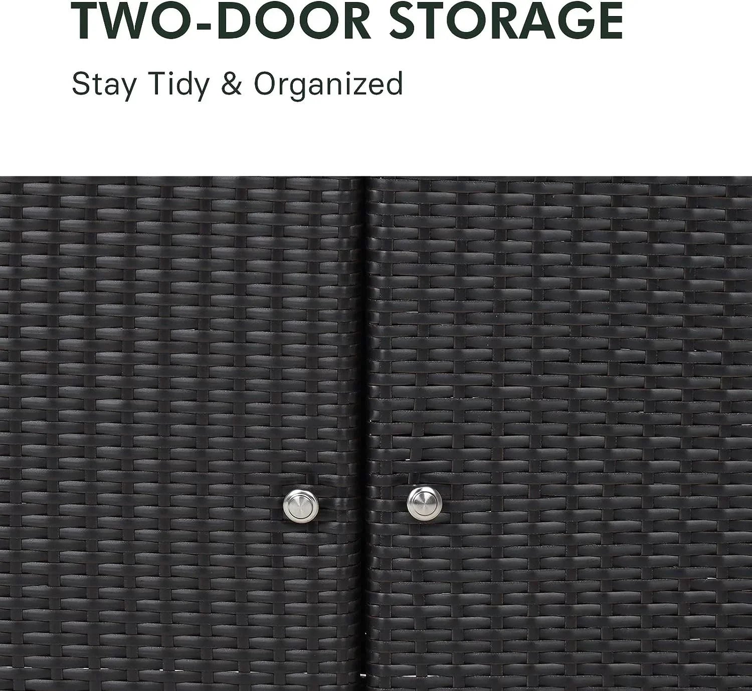Indoor Outdoor 2-Door Wicker Storage Cabinet with Shelf; Powder Coated Steel; All Weather Resin Wicker; Dark Brown