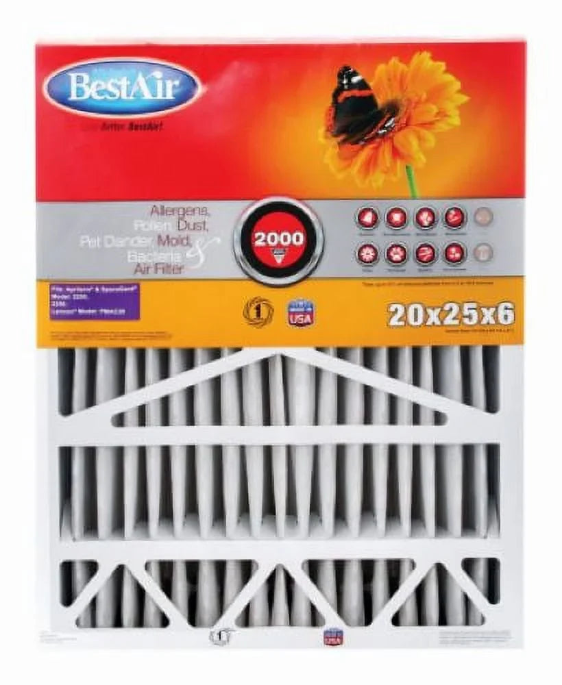 Best Air BA2-1625-8 16" x 25" x 2" foot Pro Pre-Pleat MERV 8 Air Filter - Quantity of 12