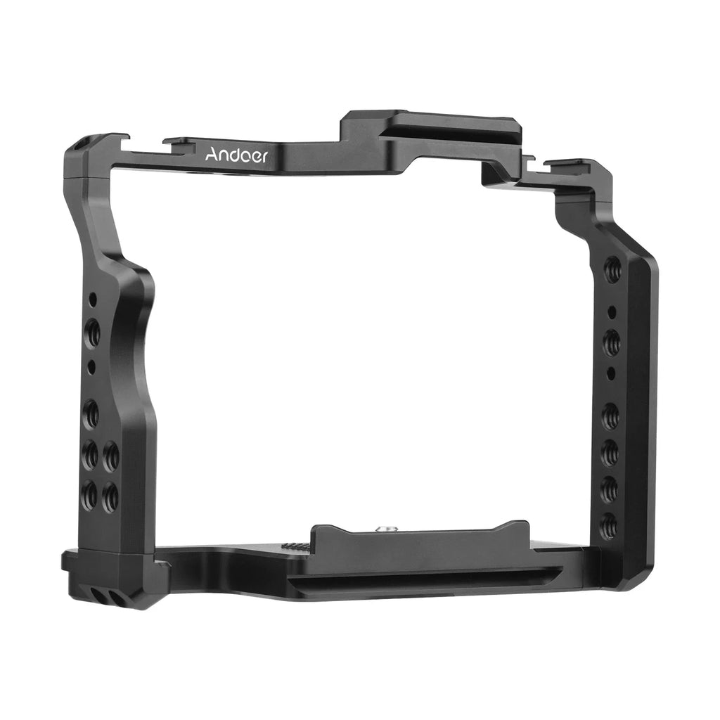 Andoer 2 Camera Cage; Aluminum Alloy Video Cage with Dual Cold Shoe Mounts; Sony A7R III/ A7R II/ A7S II Compatibility