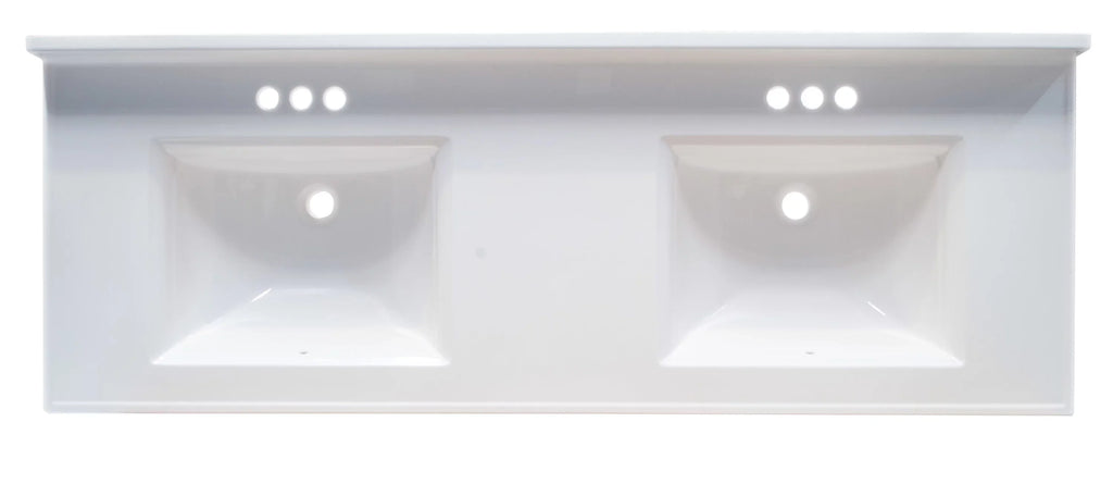 Design House 557678-WHT 61-inch Camilla Cultured Marble Centerset Mount Rectangle Double Bowl Vanity Top with Integrated Backsplash; Solid White