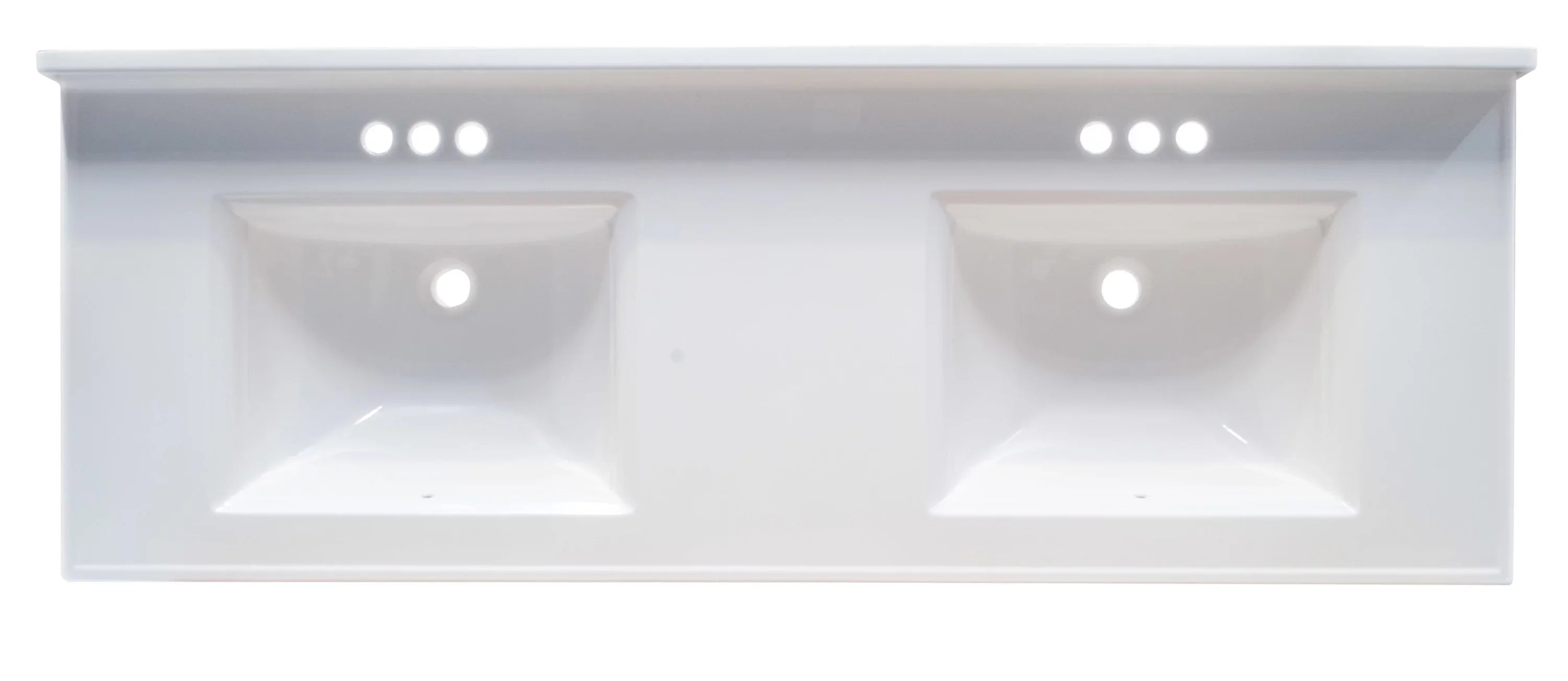 Design House 557678-WHT 61-inch Camilla Cultured Marble Centerset Mount Rectangle Double Bowl Vanity Top with Integrated Backsplash; Solid White