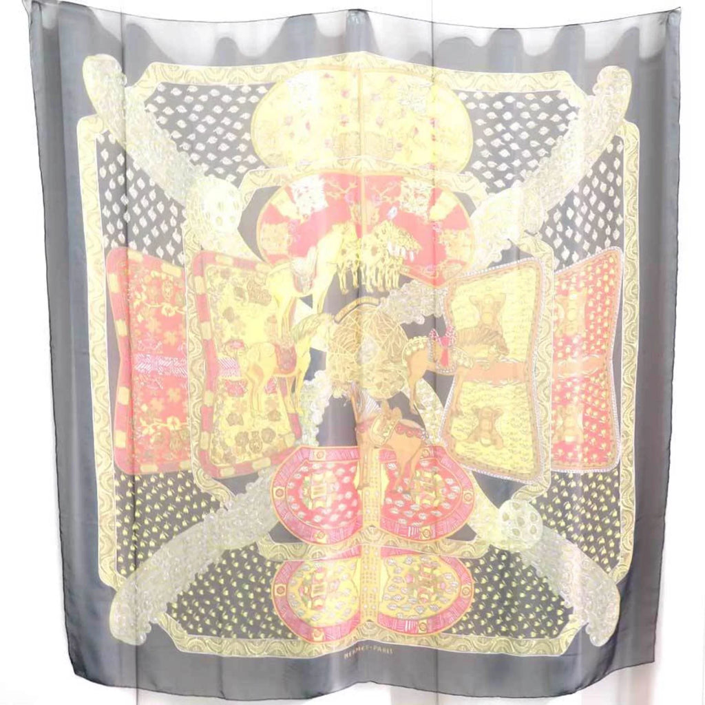 Pre-Owned Hermes HERMES Scarf ART des STEPES Step Art/Estimated Silk Black x Multicolor Unisex (Good)