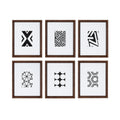 Kate and Laurel Calder Modern Framed Abstract Art Prints; Set of 6; Walnut Brown; Mid-Century Wall Decor for Display