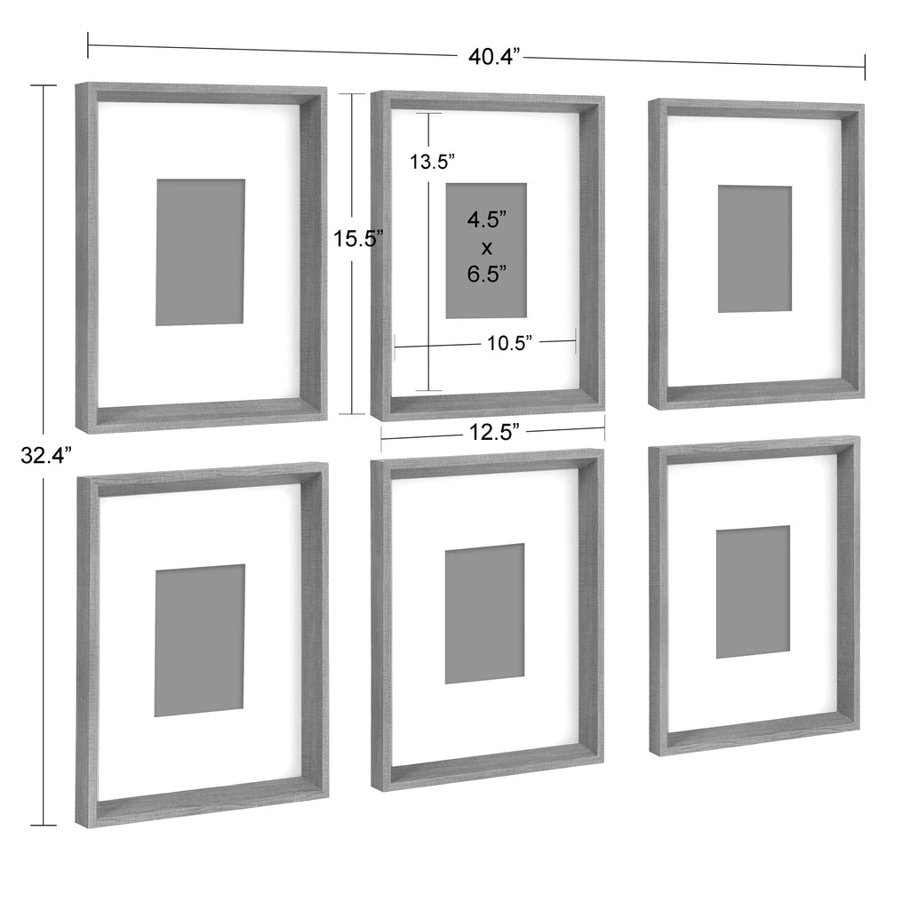 Kate and Laurel Calder Modern Framed Abstract Art Prints; Set of 6; Walnut Brown; Mid-Century Wall Decor for Display