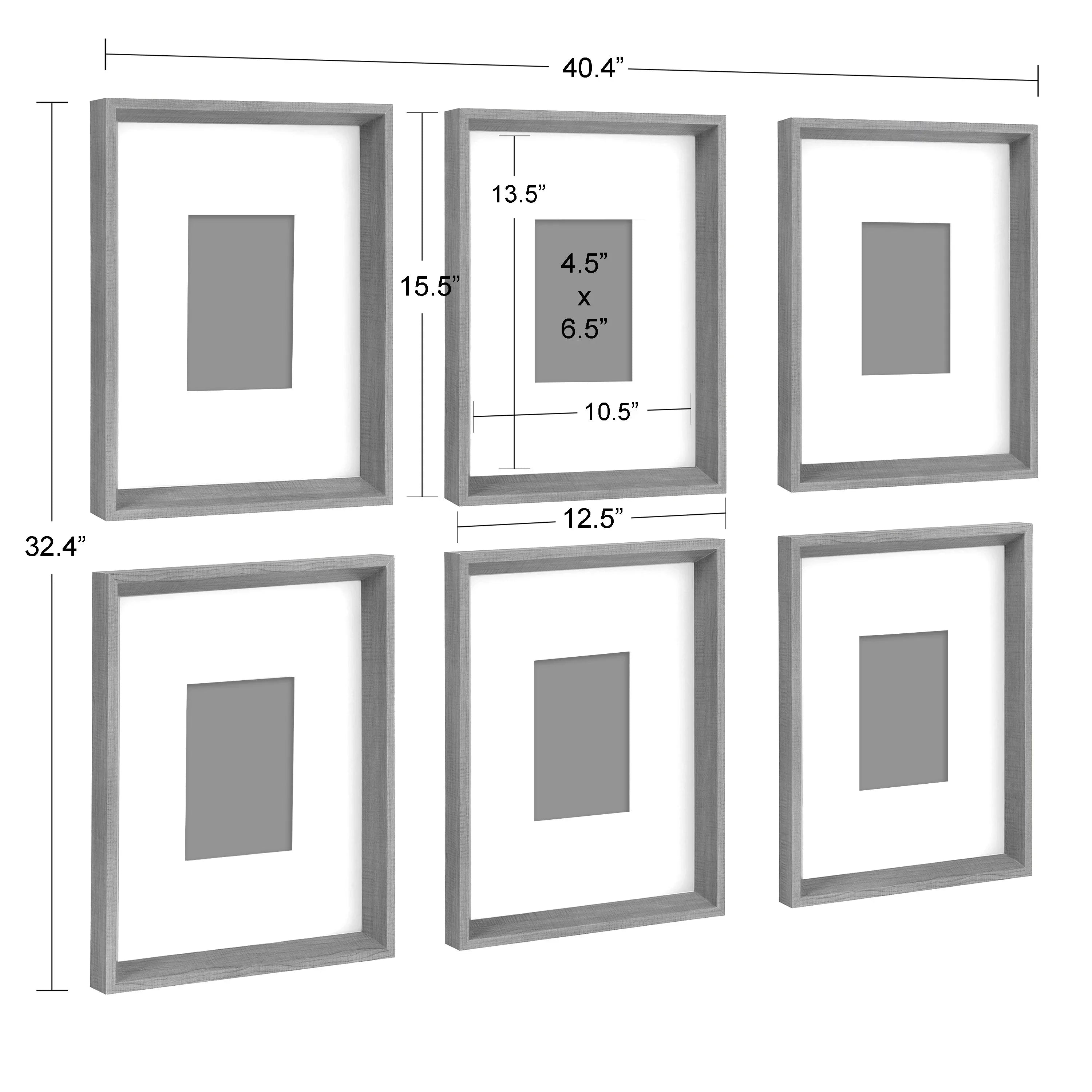 Kate and Laurel Calder Modern Framed Abstract Art Prints; Set of 6; Walnut Brown; Mid-Century Wall Decor for Display