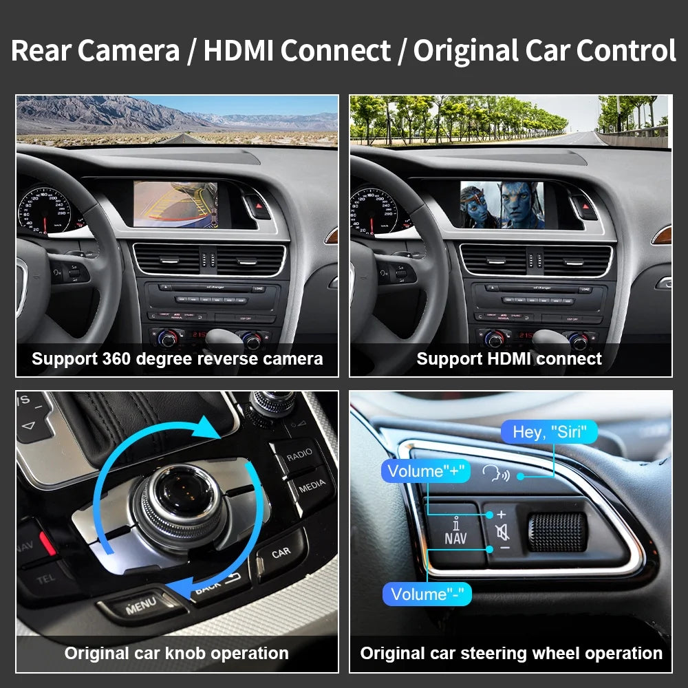 Ninetom Wireless Android Auto Carplay for Audi A4 A5 S4 S5 RS4 RS5 Q5 2008-2015 Support 3GMMI System;Carplay Retrofit Kit;Mirrorlink;Siri;Navigation;YouTube;Original Control;Camera