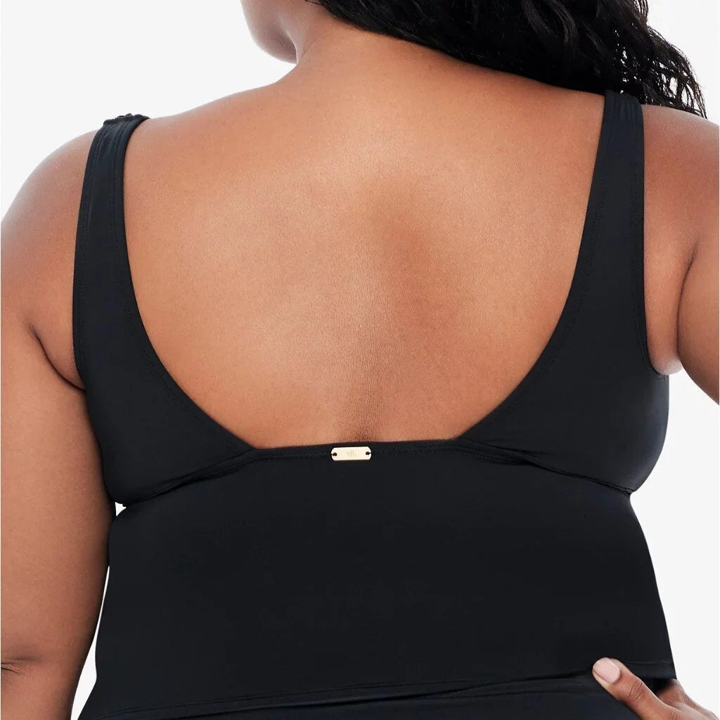 Ralph Lauren BLACK Plus Size Tummy-Control Underwire Ruffled Tankini Top; US 20W