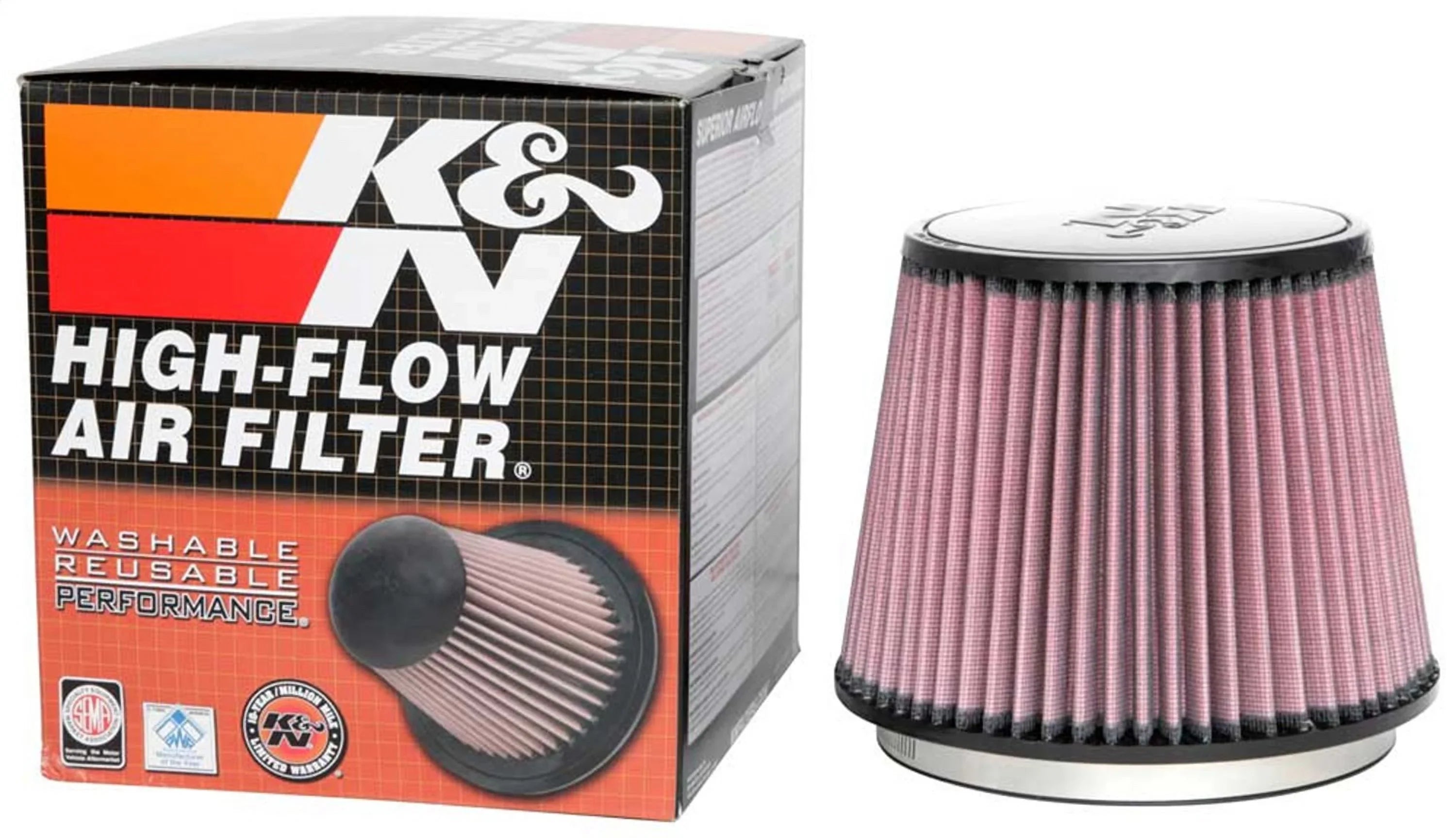 K&N Universal Clamp-On Air Filter: High Performance; Premium; Washable; Replacement Filter: Flange Diameter: 6 In; Filter Height: 6 In; Flange Length: 0.625 In; Shape: Round Tapered; RU-5173