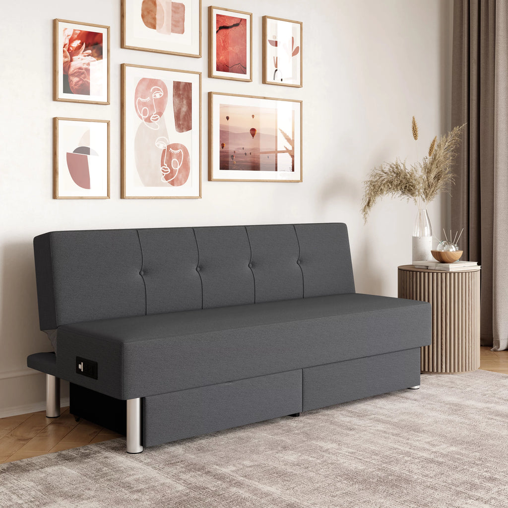 Serta Windsor Futon with Storage and Power; Gray Fabric