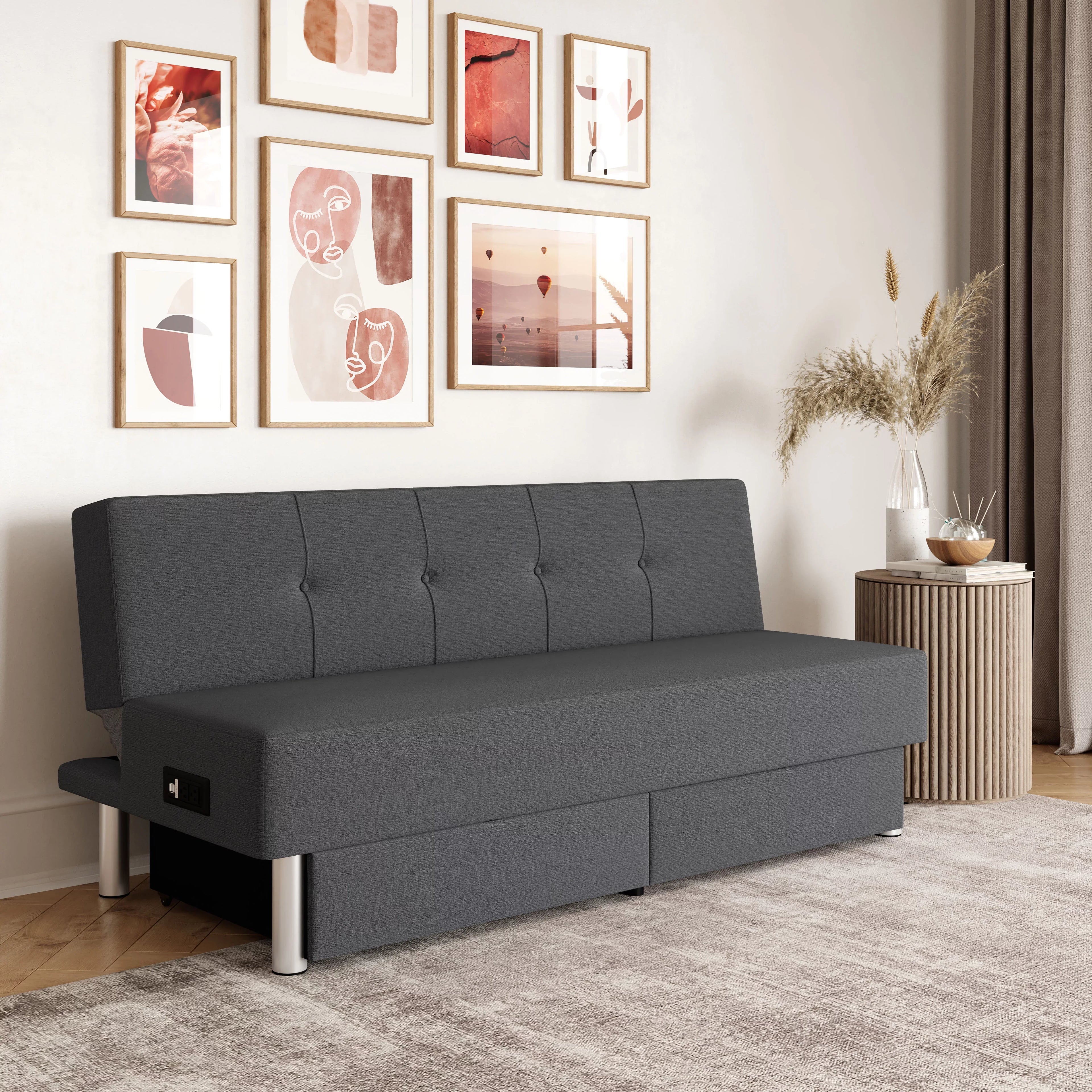 Serta Windsor Futon with Storage and Power; Gray Fabric
