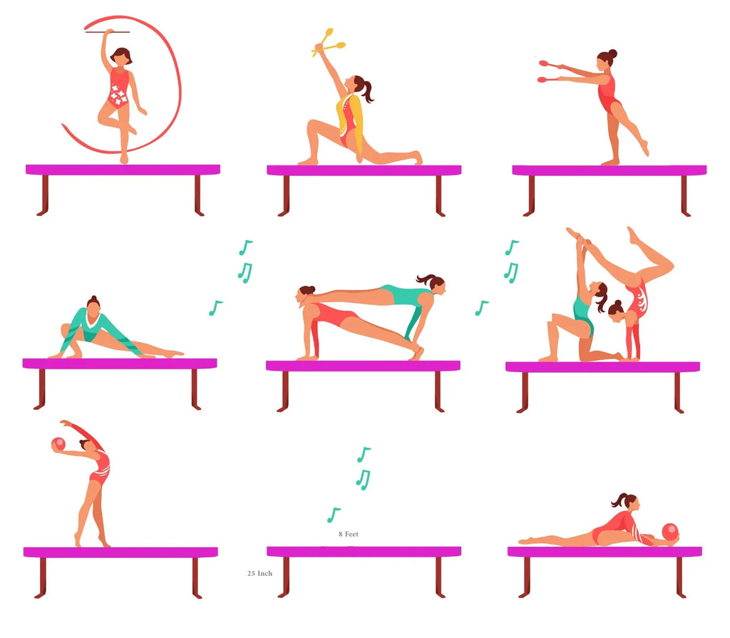 Athletic Bar 8ft Adjustable Acrobatic Tube Beam; High/Low Floor Balance Beam Gymnastics Equipment for Kids/Adults Gymnastics Beam for Gymnastics Competition Training Practice fine Yoga Stretching Pink